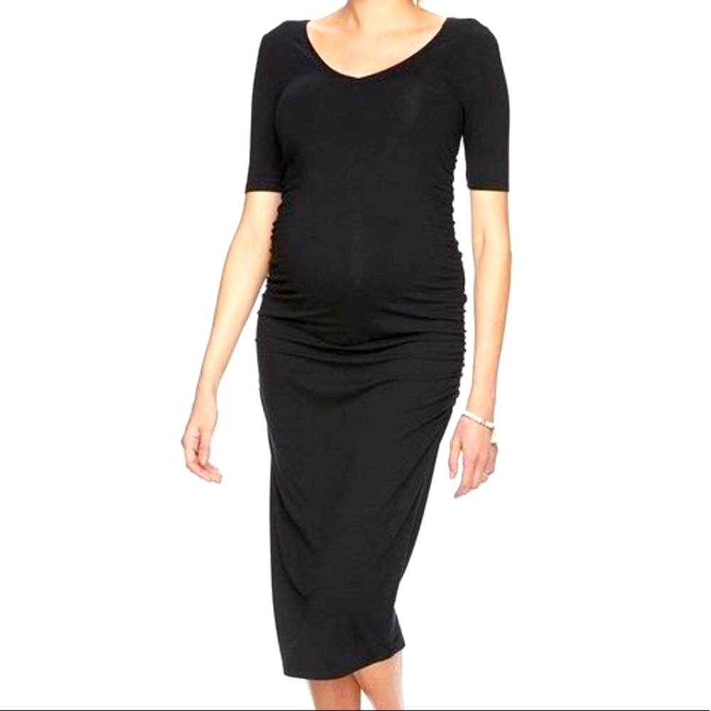 Maternity A Glow rouched short sleeve black dress